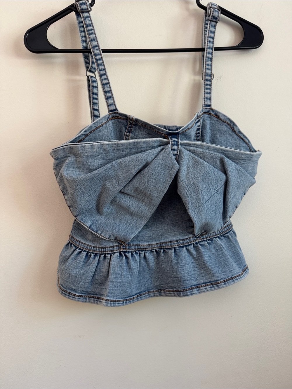 Love trends Denim Bow-Front Crop Top - Light Blue